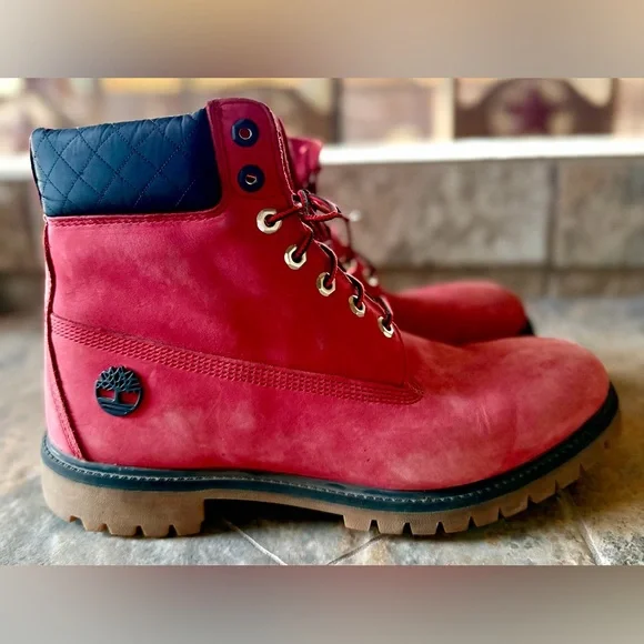 MEN'S NBA CHICAGO BULLS X TIMBERLAND BOOTS SZ 12M Premium Boot Medium Red Nubuck - Picture 2 of 10